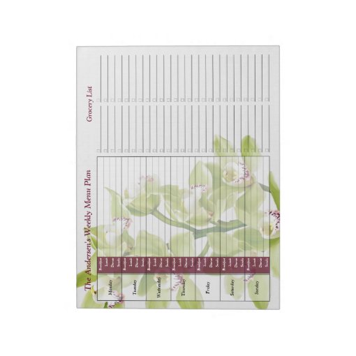 Green Orchid Weekly Personalized Meal Planner Notepad Zazzle Green orchid weekly personalized meal planner notepad zazzle