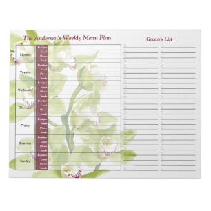 Green Orchid Weekly Personalized Meal Planner Notepad