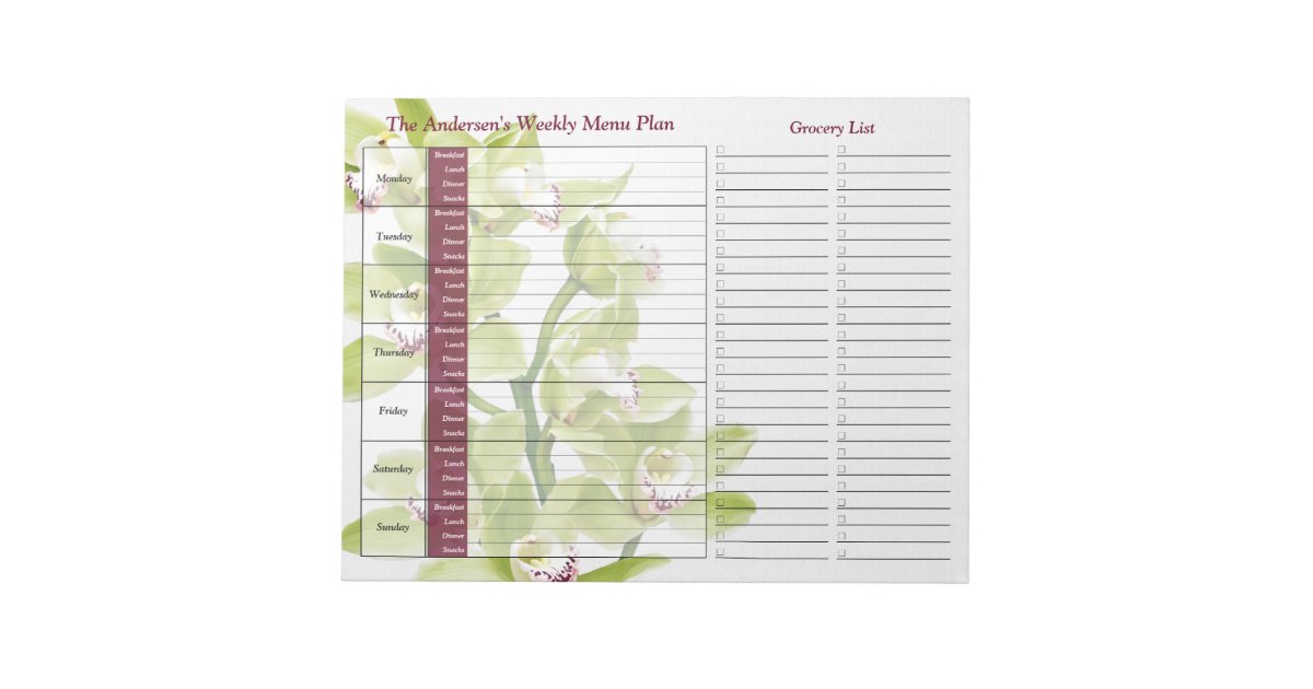 Green Orchid Weekly Personalized Meal Planner Notepad Zazzle Green orchid weekly personalized meal planner notepad zazzle