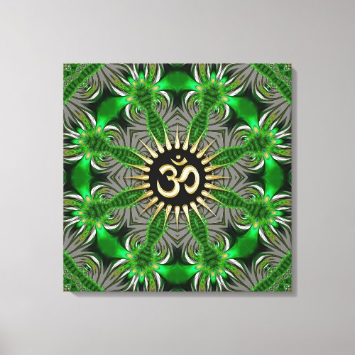 Green Organic Gold Om Sign Mandala New Age Canvas