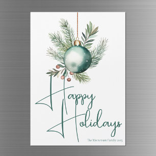 Green Ornament Trendy Happy Holidays Magnet Card