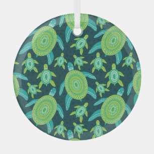 Green ornament turtles: vintage pattern.