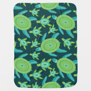 Green ornament turtles: vintage pattern. baby blanket