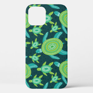 Green ornament turtles: vintage pattern. iPhone 12 case