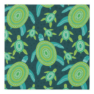 Green ornament turtles: vintage pattern. faux canvas print