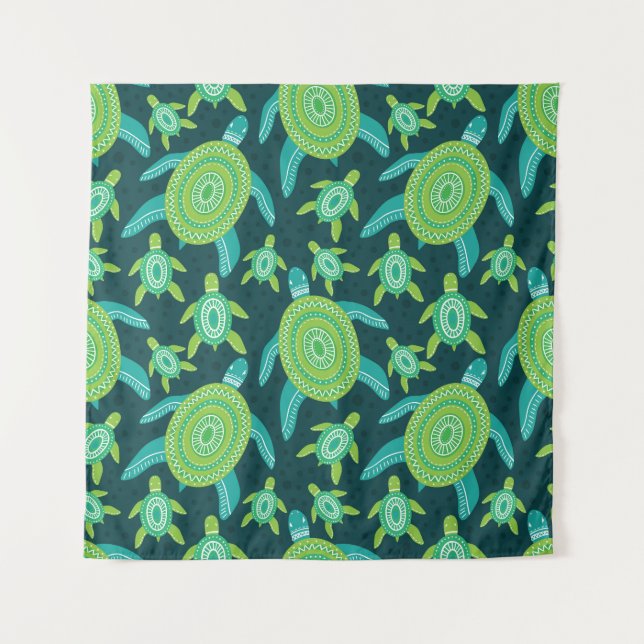 Green ornament turtles: vintage pattern. tapestry (Front)