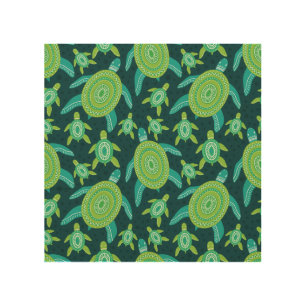 Green ornament turtles: vintage pattern. wood wall art