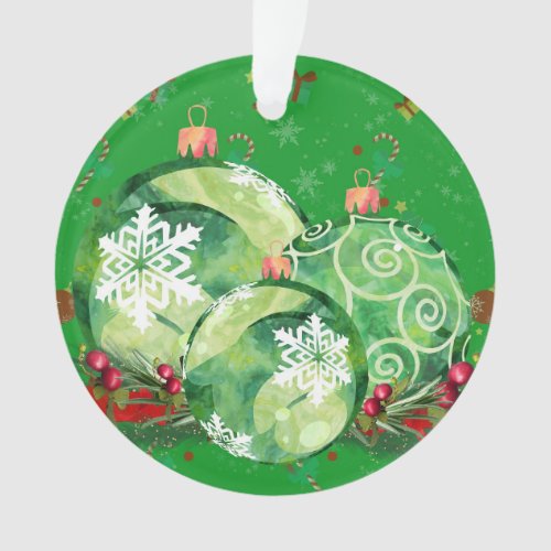 Green Ornaments and Red Berries Acrylic Ornament
