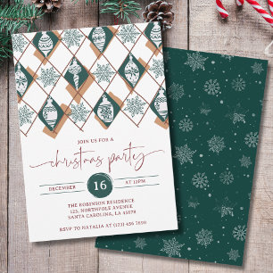 Green Ornaments Snowflakes Christmas Party Invitation
