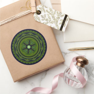 Green ornate fractal round ornament classic round sticker
