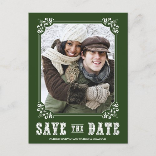 Green Ornate Frame Photo Save the Date Postcard