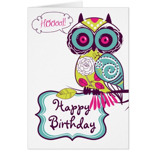 Green Ornate Retro Floral Owl Happy Birthday Card | Zazzle.com