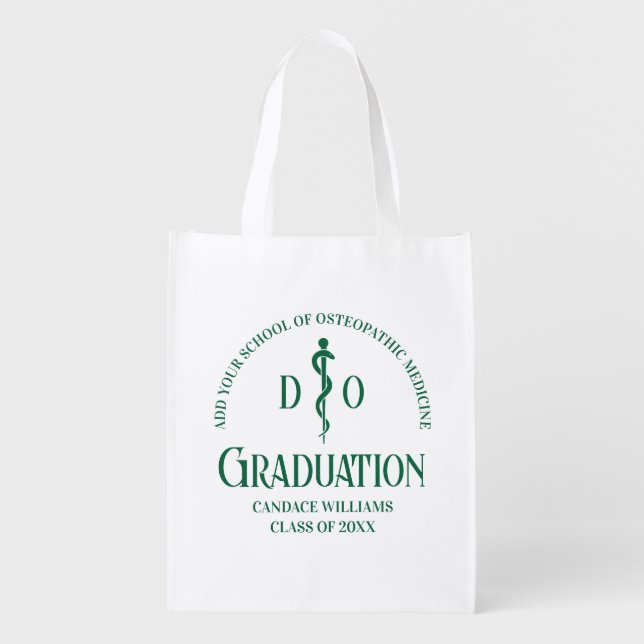 Green Osteopathic Medical School Graduation Grocery Bag (Front)