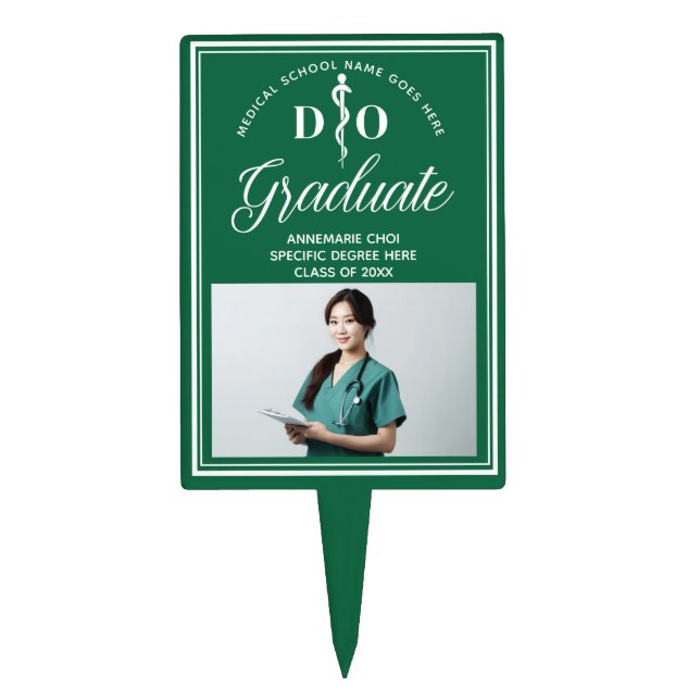 Green Osteopathic Medical School Graduation Party Cake Topper (Front)