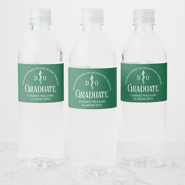Green Osteopathic Medical School Graduation Party Water Bottle Label (Bottles)