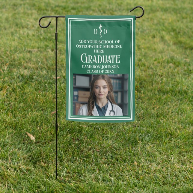 Green Osteopathic Medical School Graduation Photo Garden Flag (In SItu)