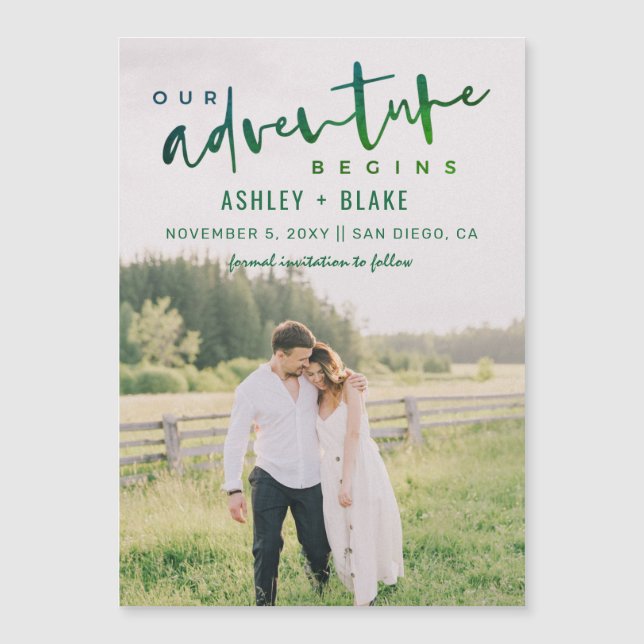 Green Our Adventure Begins Photo Save the Date (Front)