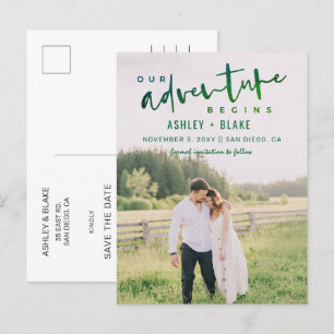 Green Our Adventure Begins Photo Save the Date Announcement Postcard