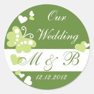 Green Our Wedding Monogram Sticker