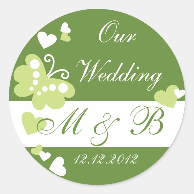 Green Our Wedding Monogram Sticker (Front)