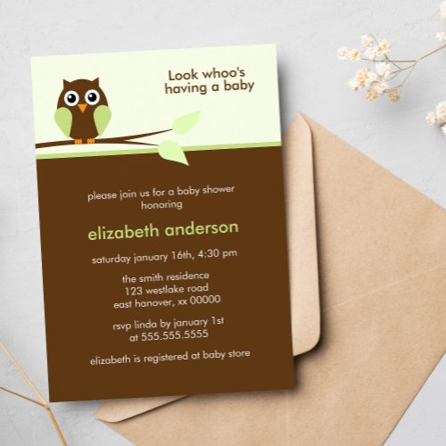 Green Owl Baby Shower Card