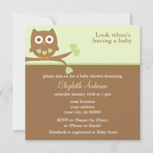 Green Owl Baby Shower Invitation