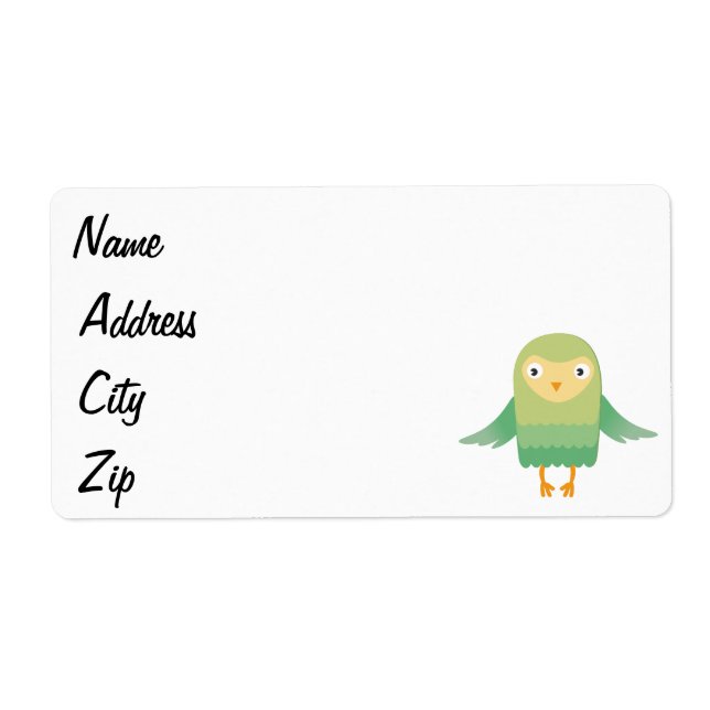 Green owl cartoon label (Front)