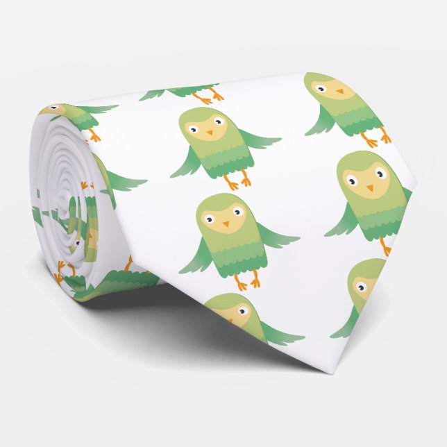 Green owl cartoon tie (Rolled)