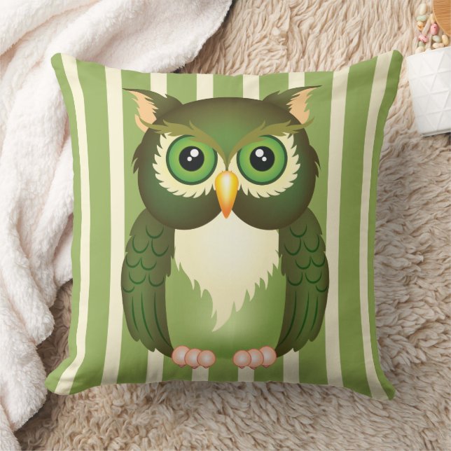Green Owl Cotton Throw Pillow, 20" x 20" Pillow (Blanket)