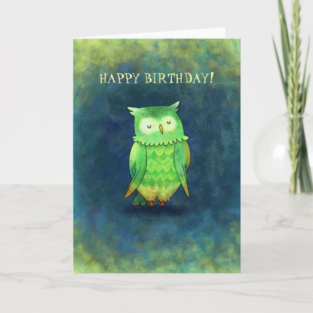 Green Owl Greeting Card(customizable) Card (Front)