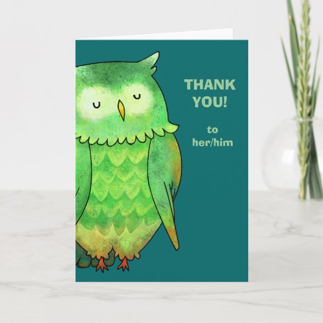 Green Owl Greeting Card(customizable) Holiday Card (Front)