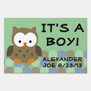 Green Owl, It's a Boy Baby Yard Sign