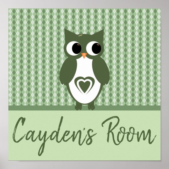 Green Owl Nursery Room Poster (Front)
