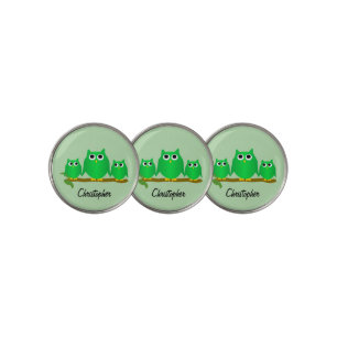 Green Owl Personalised Any Colour Background Golf Ball Marker