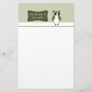 Green Owl Personalized Pinstripes Stationery by capturedbyKC at Zazzle