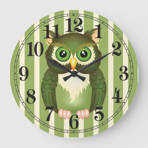 Green Owl Round Large Wall Clock