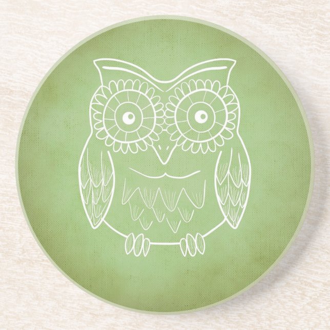 Green Owl Sandstone Coaster (Front)