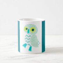 Green Owl with Blue borders mug