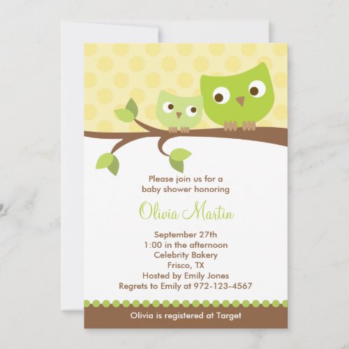 Green Owls Baby Shower Invitations