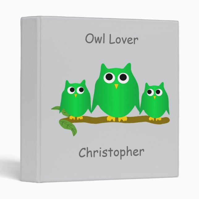 Green Owls Design Any Colour Background 3 Ring Binder (Front/Spine)