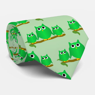 Green Owls Design Any Colour Background Neck Tie