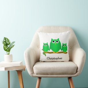 Green Owls Design Personalised Throw Pillow