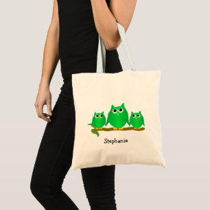 Green Owls Design Personalised Tote Bag
