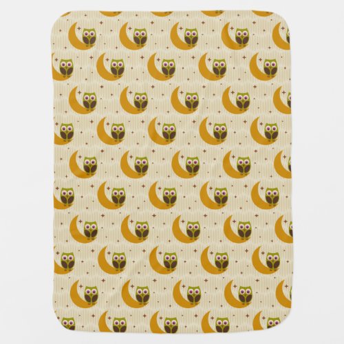 Green Owls with Moons  Stars on Cream Baby Blanket