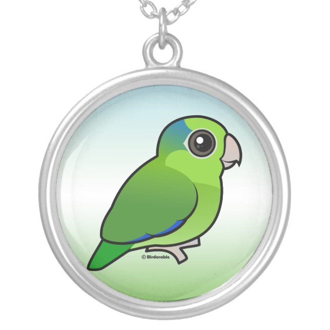 Green Pacific Parrotlet Silver Plated Necklace (Front)