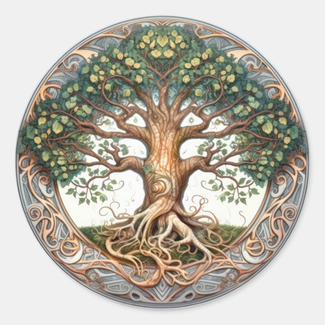 Green Pagan Tree of Life  Classic Round Sticker (Front)