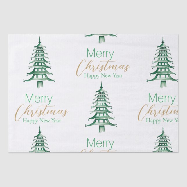 Green Pagoda Christmas Tree Tissue Paper (Front)