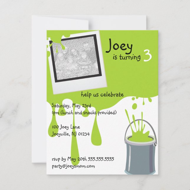 Green Paint Can Kids Birthday Party Invitations (Front)