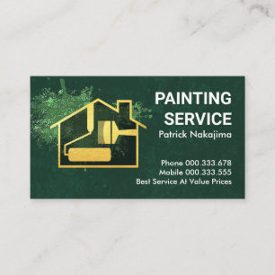 Green Paint Splatter Gold Home Brush Business Card