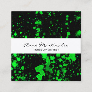 Green Paint Splatter on Black Square Business Card